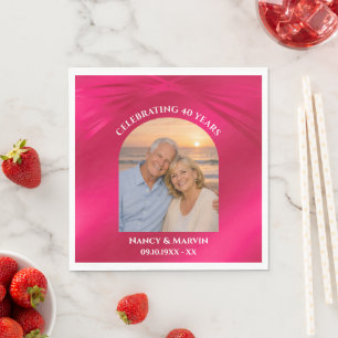 Elegant Personalized Photo 40th Anniversary Party Napkins
