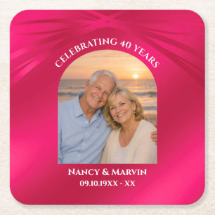 Elegant Personalized Photo 40th Anniversary Party Square Paper Coaster