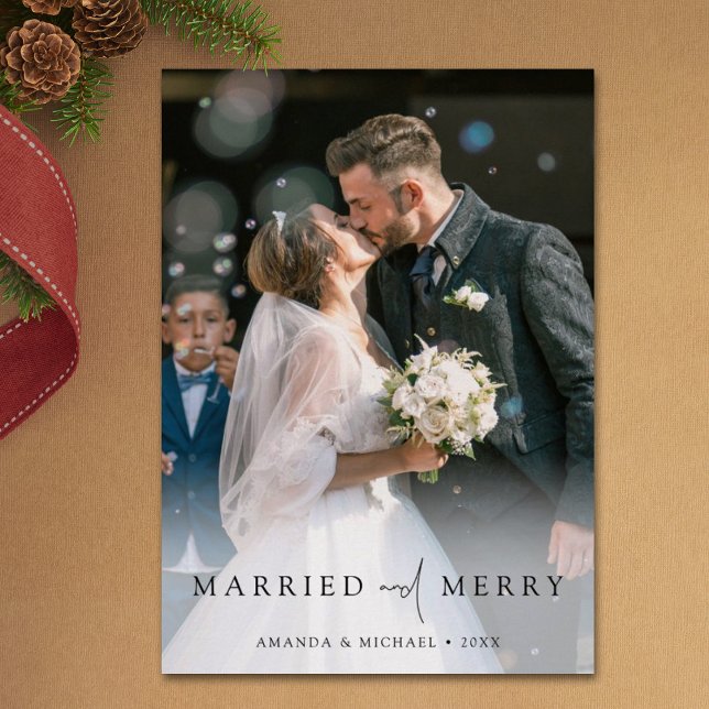 Elegant Personalized Photo Newlyweds Christmas Holiday Card (Creator Uploaded)