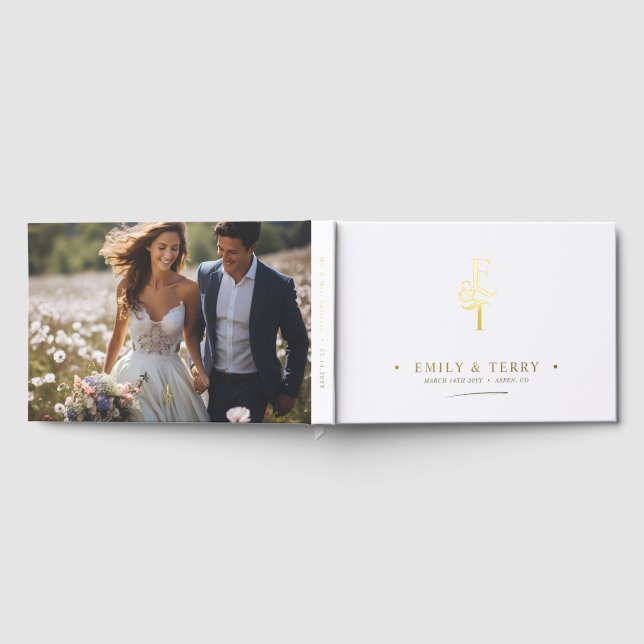 Elegant Personalized Photo Wedding Monogram Gold Foil Guest Book (Full)