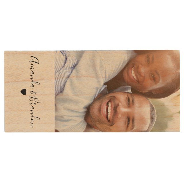 Elegant Personalized Photo Wood Flash Drive (Front)