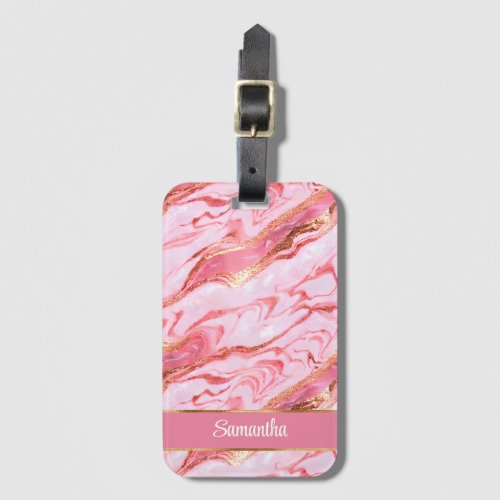 Elegant Personalized Pink and Gold Foil Marble Luggage Tag