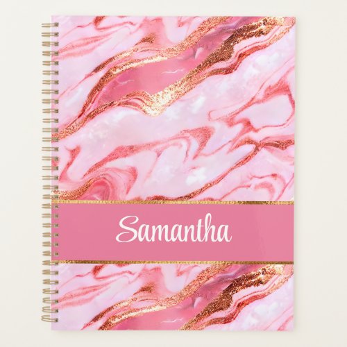 Elegant Personalized Pink and Gold Foil Marble Planner