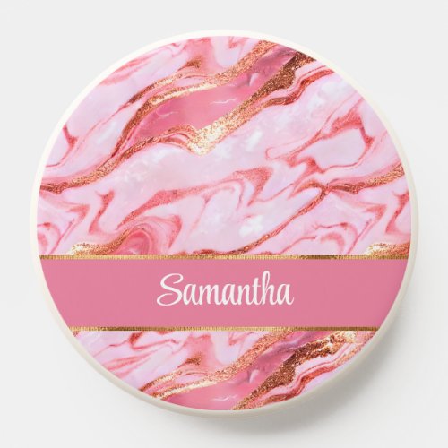 Elegant Personalized Pink and Gold Foil Marble PopSocket