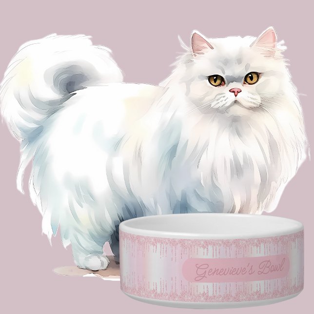 Elegant Personalized Pink Drip Glitter Cat Bowl (Creator Uploaded)
