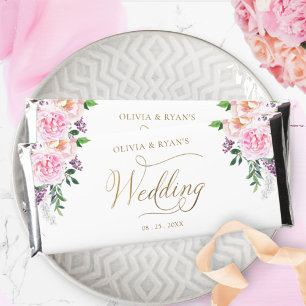 Elegant Personalized Pink Floral Wedding Hershey Bar Favors