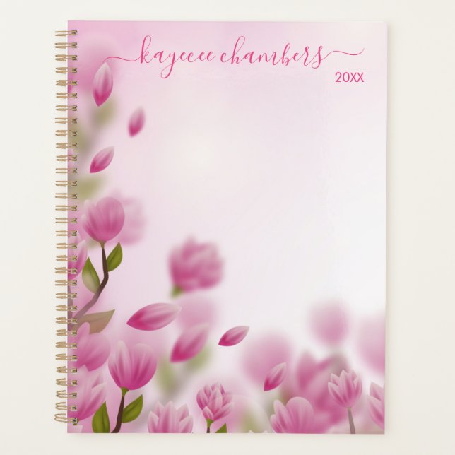 Elegant Personalized Pink Flowers Custom Planner (Front)