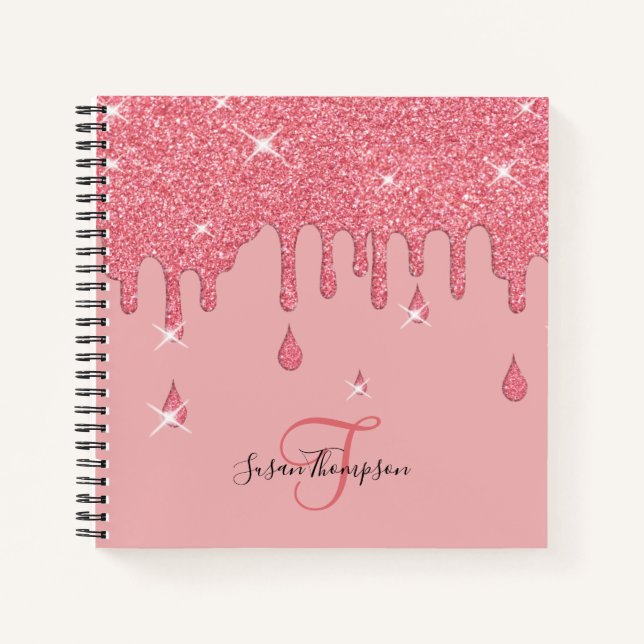 Elegant Personalized Pink Glitter Effect Sparkles Notebook (Front)