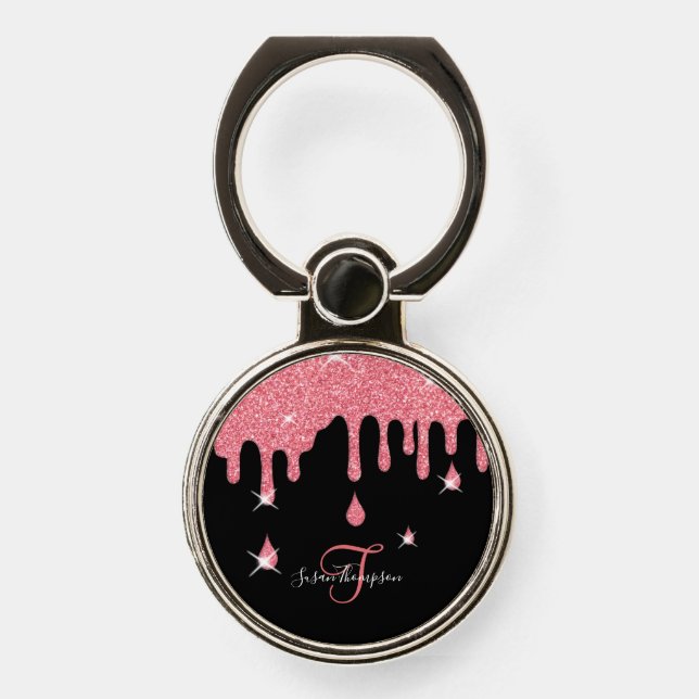 Elegant Personalized Pink Glitter Effect Sparkles Phone Ring Stand (Front)