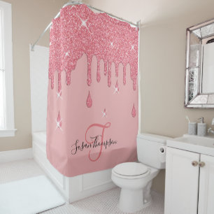 Elegant Personalized Pink Glitter Effect Sparkles Shower Curtain