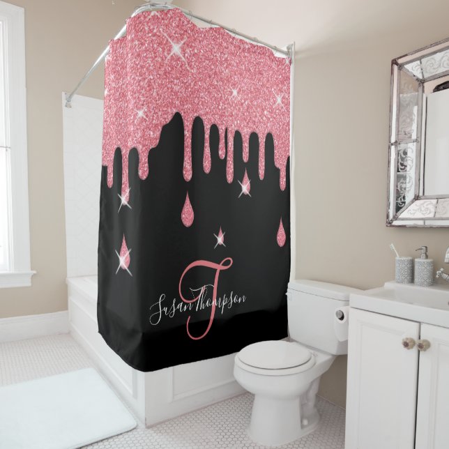 Elegant Personalized Pink Glitter Effect Sparkles Shower Curtain (In Situ)