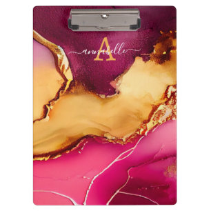 Elegant Personalized Pink & Gold Marble Clipboard