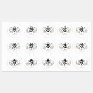 Elegant Personalized Pink Green Floral Bee  Kids' Labels