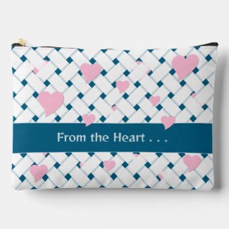 Elegant Personalized Pink Hearts, Ocean Blue Weave