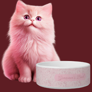 Elegant Personalized Pink Pearls Pattern Cat Bowl