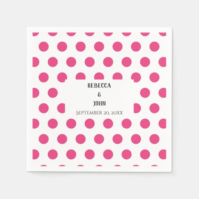 Elegant Personalized Pink Polka Dot Wedding Napkin (Front)