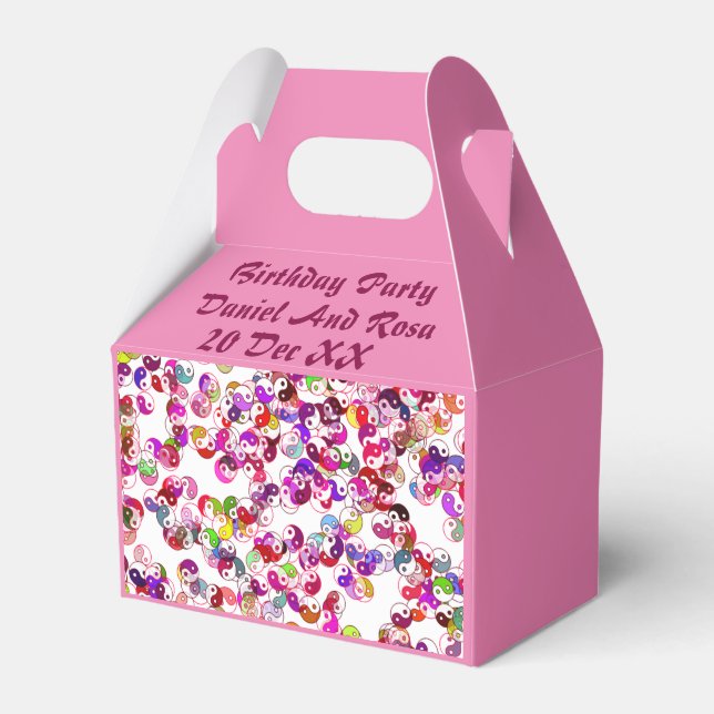  Elegant Personalized Pink Yin Yang Birthday Party Favor Boxes (Front Side)