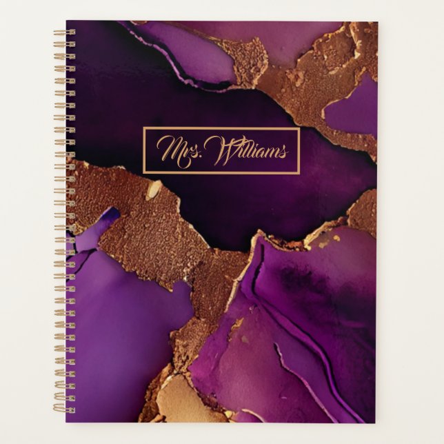 Elegant Personalized Planner Purple, Gold Marble  (Front)