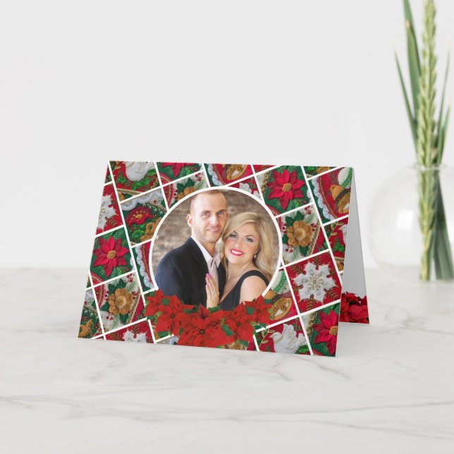 Elegant Personalized Poinsettia Christmas  Holiday Card (Front)