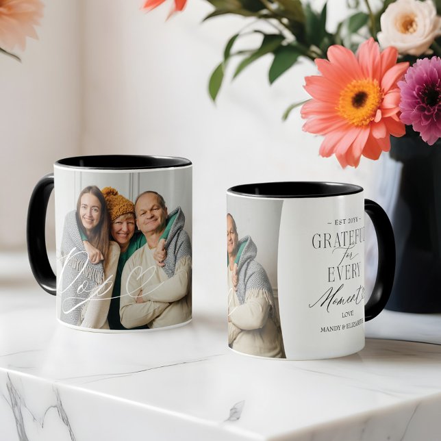 Elegant Personalized Pop Photo Father’s Day Gift Mug (Pop Script Heart Grateful for Every Moment Photo Mug)