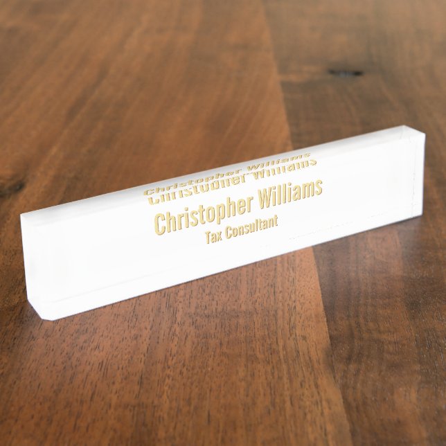 Elegant Personalized Professional White Faux Gold Nameplate (Side)