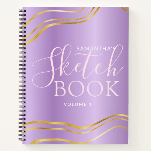 Elegant Personalized Purple Gold Girly Sketchbook Notebook