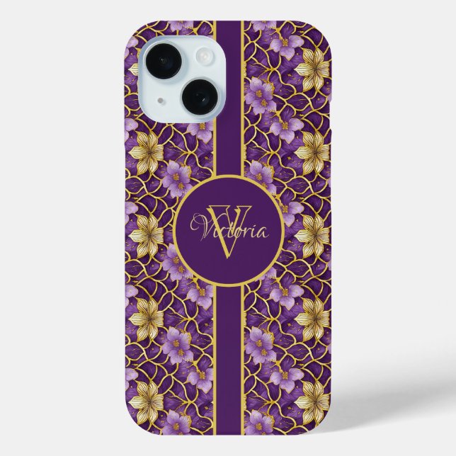 Elegant Personalized Purple & Gold Japanese  Case-Mate iPhone Case (Back)