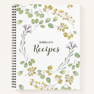 Elegant Personalized Recipe Watercolor Greenery Notebook
