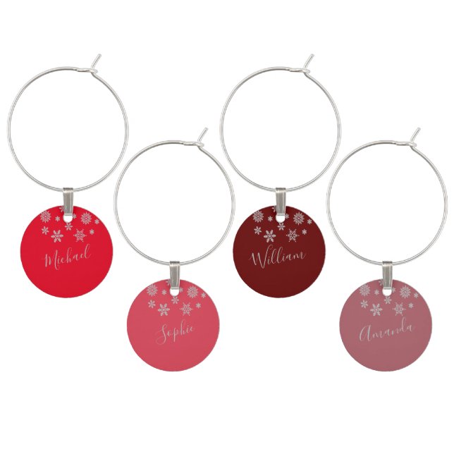 Elegant | Personalized | Red | Snowflakes Wine Charm (Staggered)