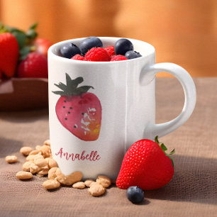 Elegant Personalized Red Watercolor Strawberry Coffee Mug