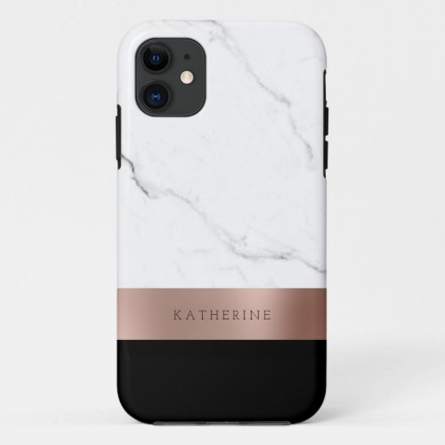 Elegant personalized roes gold white marble iPhone 11 case