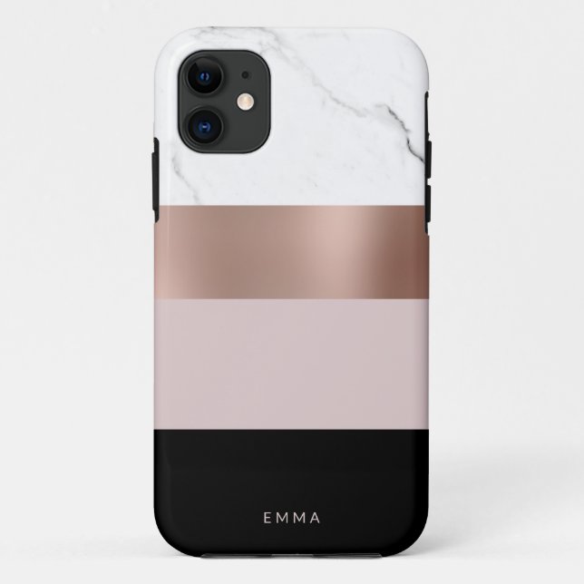 Elegant personalized roes gold white marble Case-Mate iPhone case (Back)