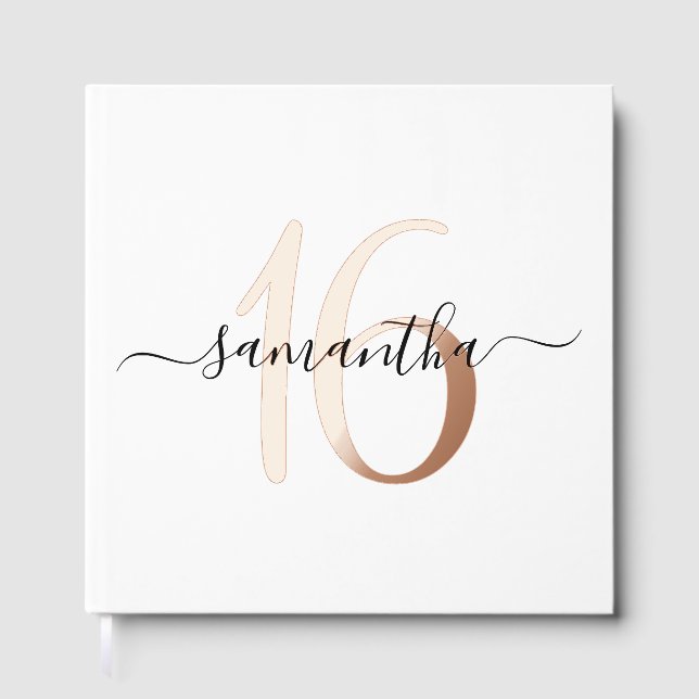 Elegant Personalized Rose Gold 16th Birthday Foil Guest Book (Front)