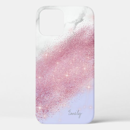 Elegant personalized rose gold glitter marble  iPhone 12 case