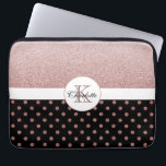 Elegant Personalized Rose Gold Glitter Monogram Laptop Sleeve<br><div class="desc">Elegant Design with Rose Gold Glitter,  Polka Dot on Black Background and Stylish Lettering. Personalize with your name,  monogram or other desired text.</div>