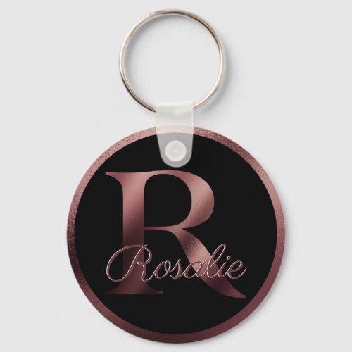 Elegant Personalized Rose Gold Monogram Letter R K Keychain