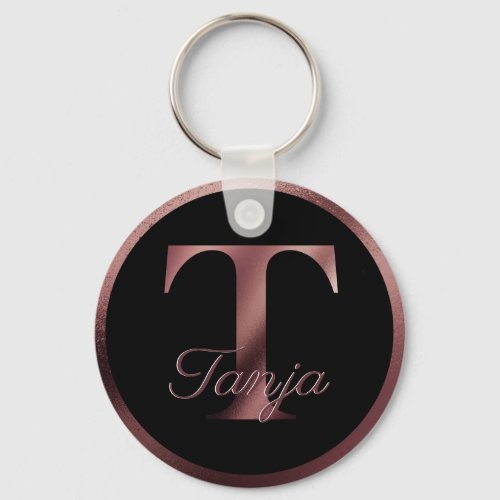 Elegant Personalized Rose Gold Monogram Letter T Keychain