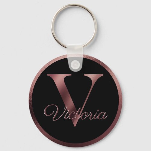 Elegant Personalized Rose Gold Monogram Letter V Keychain