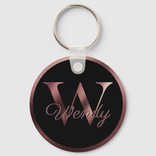 Elegant Personalized Rose Gold Monogram Letter W Keychain