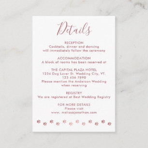 Elegant Personalized Rose Gold Pet Wedding Details Enclosure Card