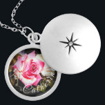 Elegant Personalized Rose Photo Locket Necklace<br><div class="desc">Elegant Personalized Rose Photo Locket Necklace design features the image of a beautiful,  pink rose displayed as background to the name you supply,  displayed in a decorative,  white font. Image may be replaced with your photo.</div>