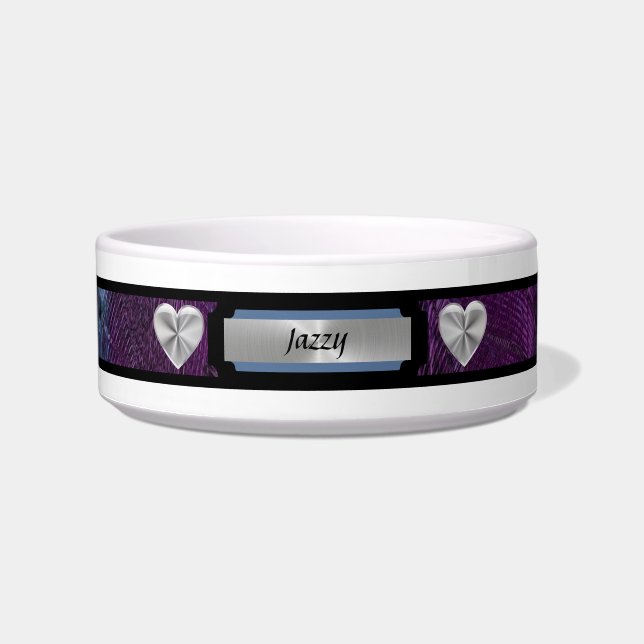 Elegant Personalized Royal Purple Dog Bowl w/Heart (Front)