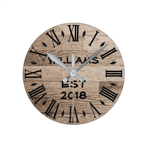 Elegant Personalized Rustic Light Wood Round Clock