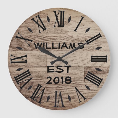 Elegant Personalized Rustic Light Wood Round Clock