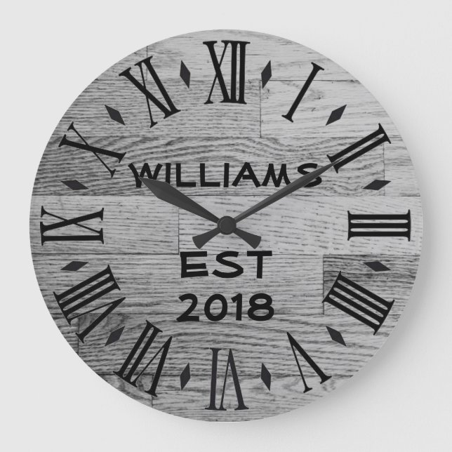 Elegant Personalized Rustic Light Wood Round Clock (Front)
