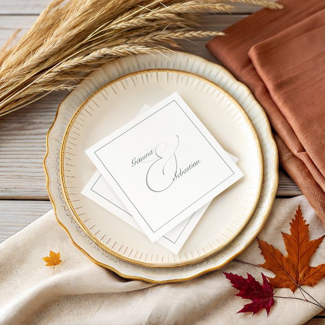Elegant Personalized Sage Wedding Reception Napkins (Creator Uploaded)