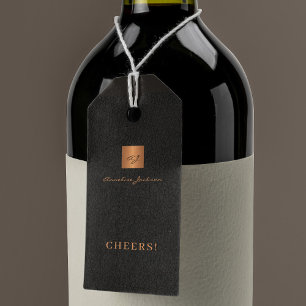 Elegant personalized script cheers wine bottle gift tags