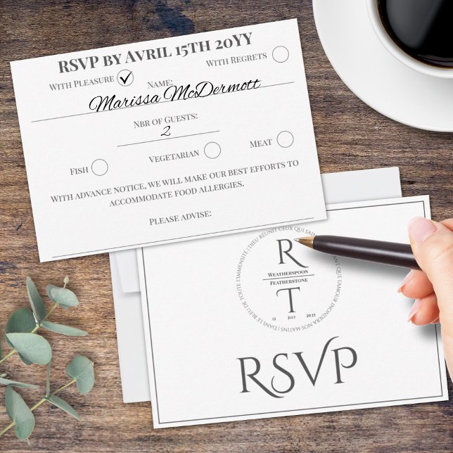 Elegant Personalized Script Gray White Wedding RSVP Card (Creator Uploaded)