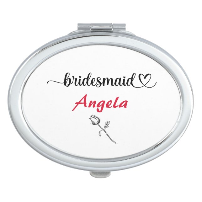 Elegant Personalized Script with Rosebud Compact Mirror (Front)