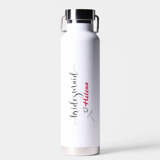 Elegant Personalized Script with Rosebud Water Bottle (Front)